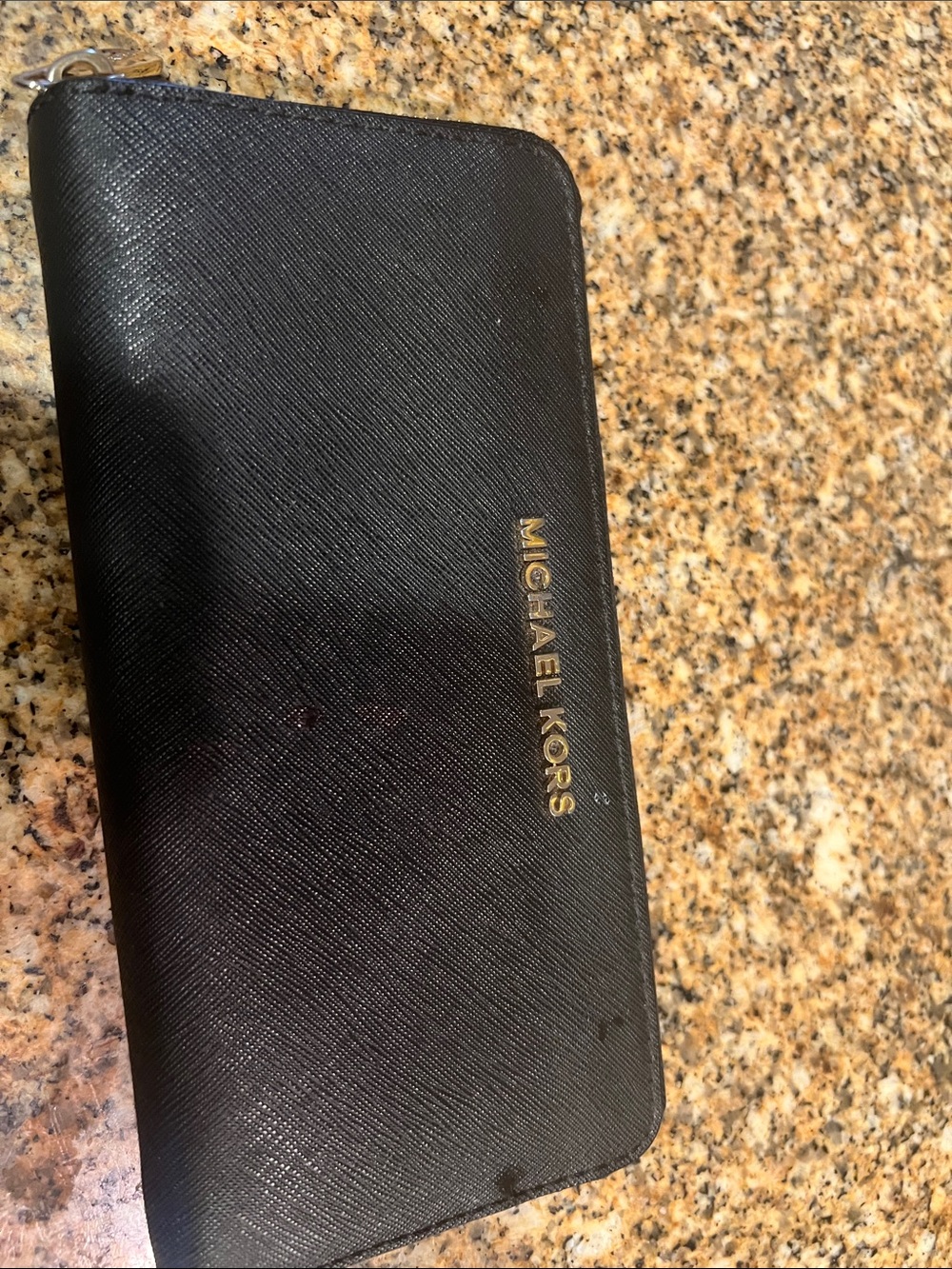Michael Kors Black Saffiano Zip Wallet with Gold Logo